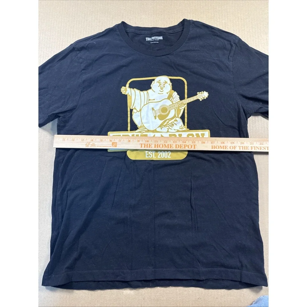 True Religion Buddha Guitar Logo Black Short Sleeved T-Shirt Men's Size XL